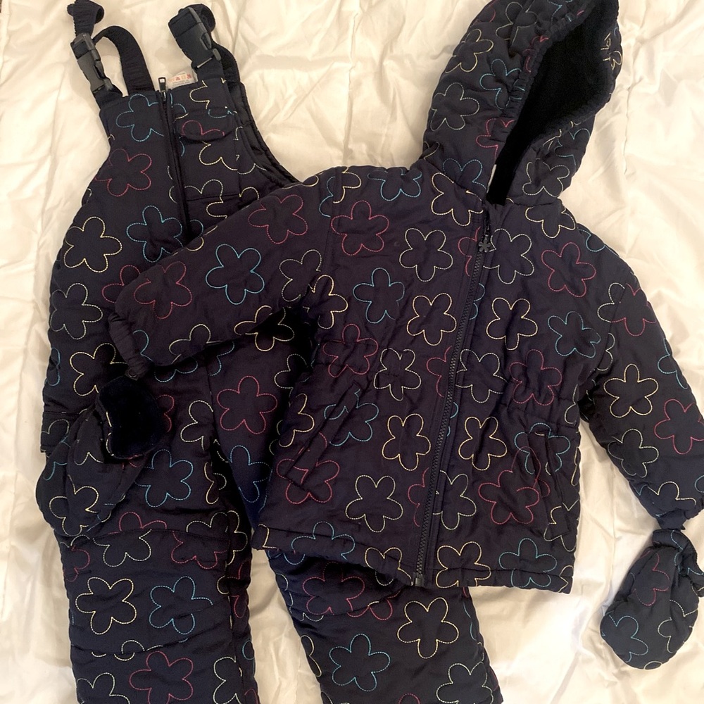 Sears Toddler 2 piece navy with flower shapes snow suit, size 4 (3X)